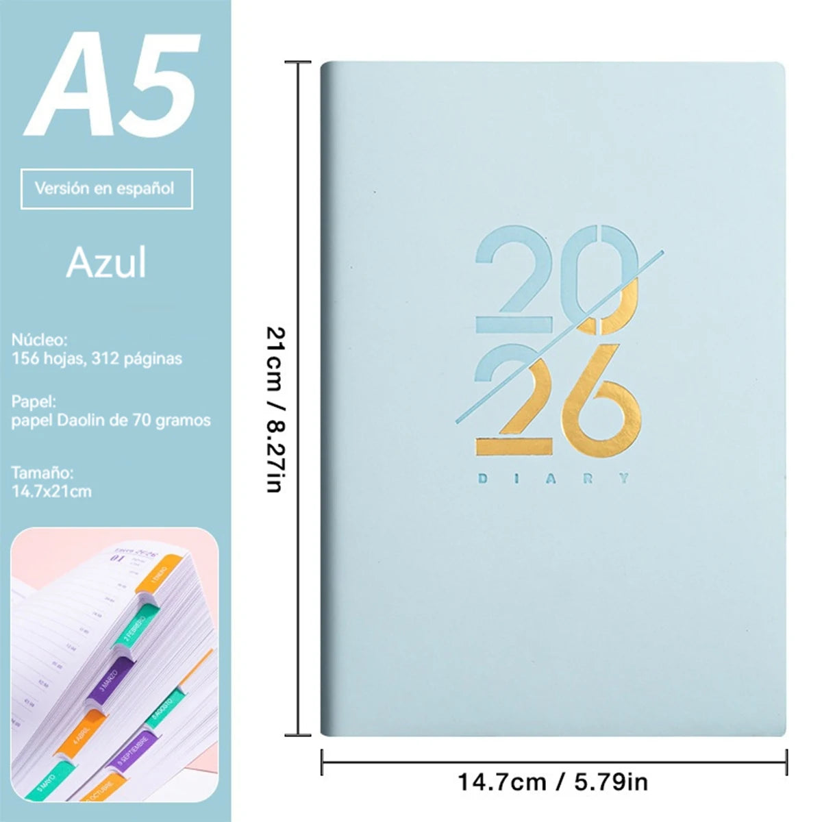 2026 Planer A5 PU-Ledereinband Spanisch Englisch wöchentlicher Monatsplaner