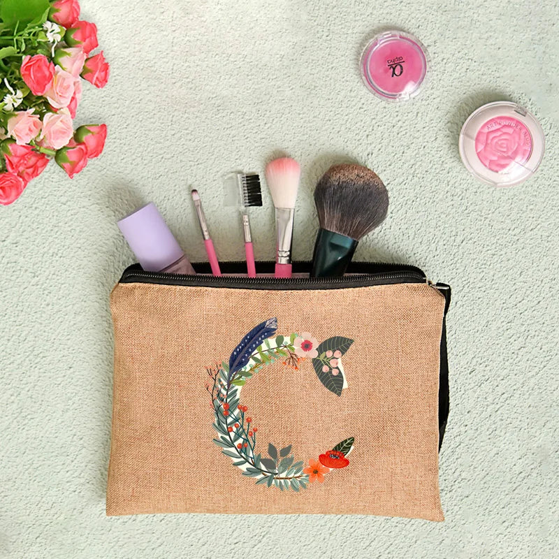 Leichter Leinwand Kosmetikbeutel mit Reißverschluss und floralem Design