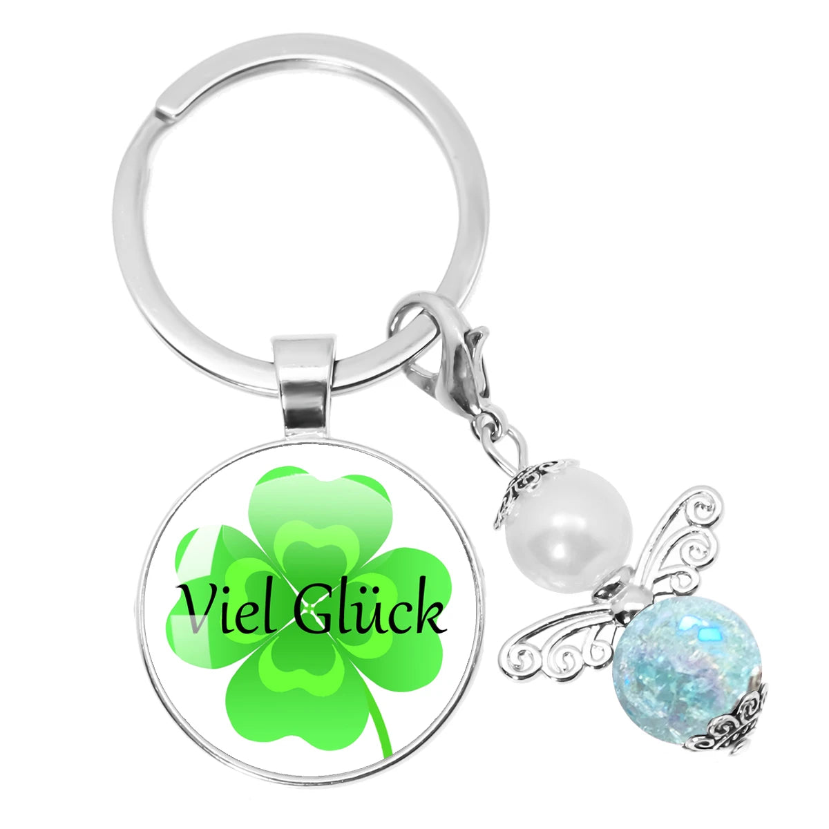 Glücksbringer Schlüsselanhänger mit vierblättrigem Kleeblatt Design