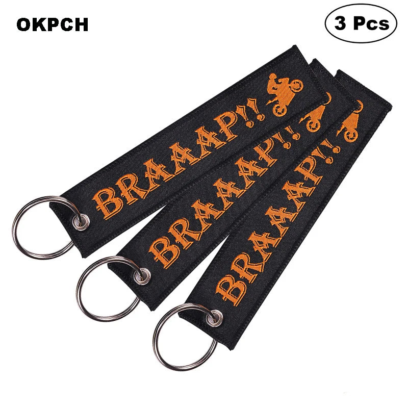 3-teiliges Schlüsselanhänger Set Bestickte Metallanhänger für Autos Motorräder