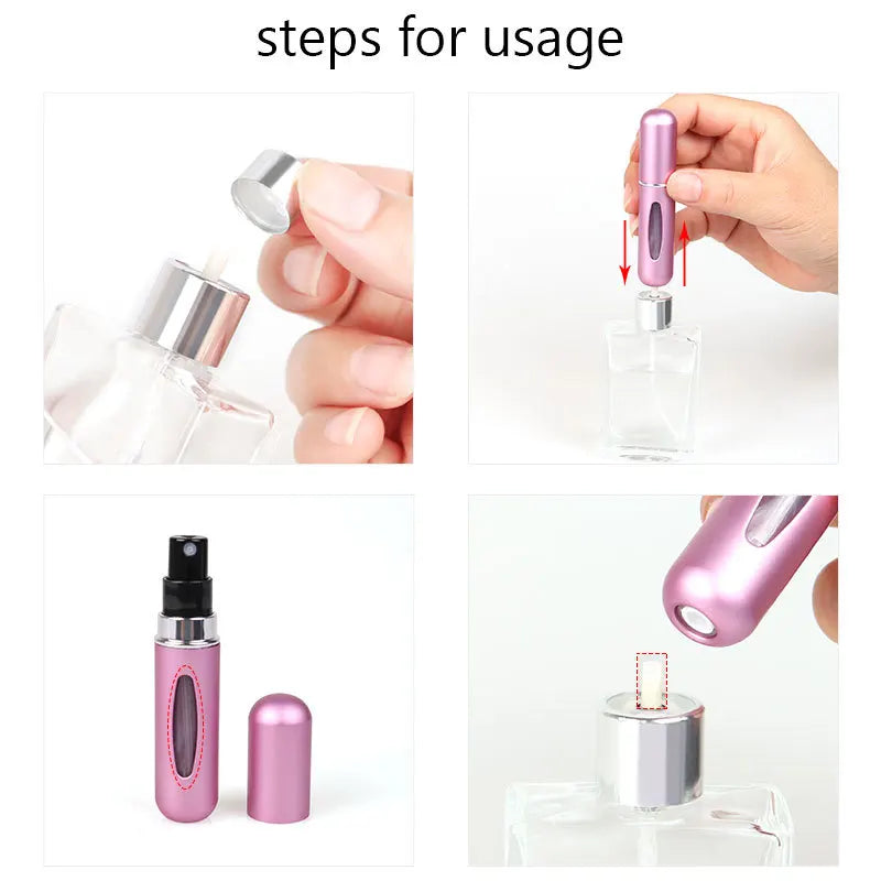 Praktische 5ml Mini Sprühflasche – Nachfüllbar, bunt - ideal für Reisen