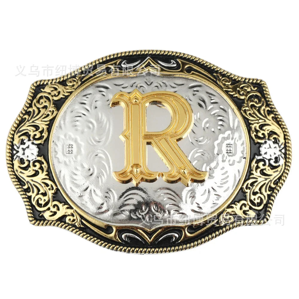 Goldfarbene Legierungs Gürtelschnalle im Western-Stil mit Buchstaben