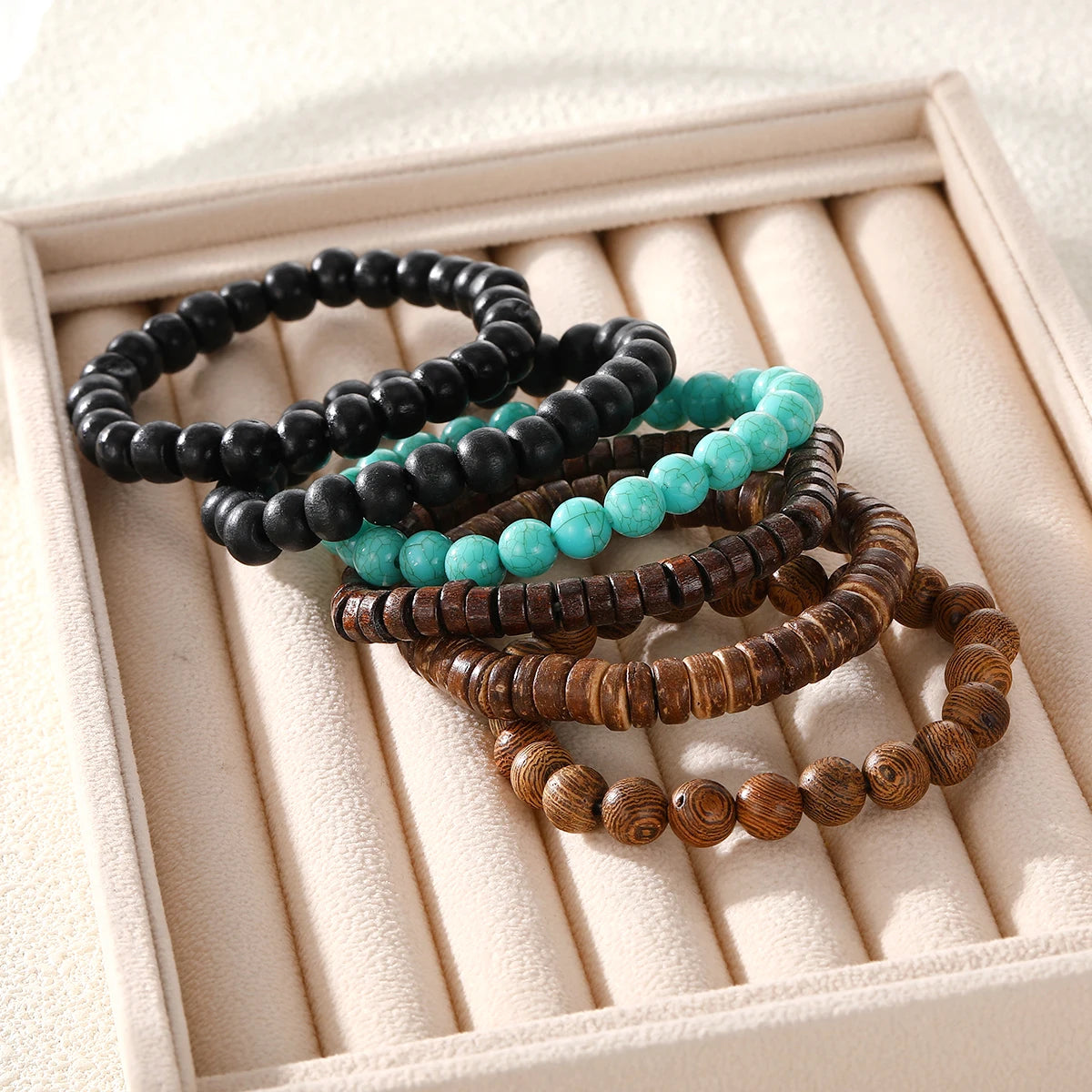 Mehrschichtiges Holzperlen Armband Set Ethnisch Trendy Schmuck Geschenk