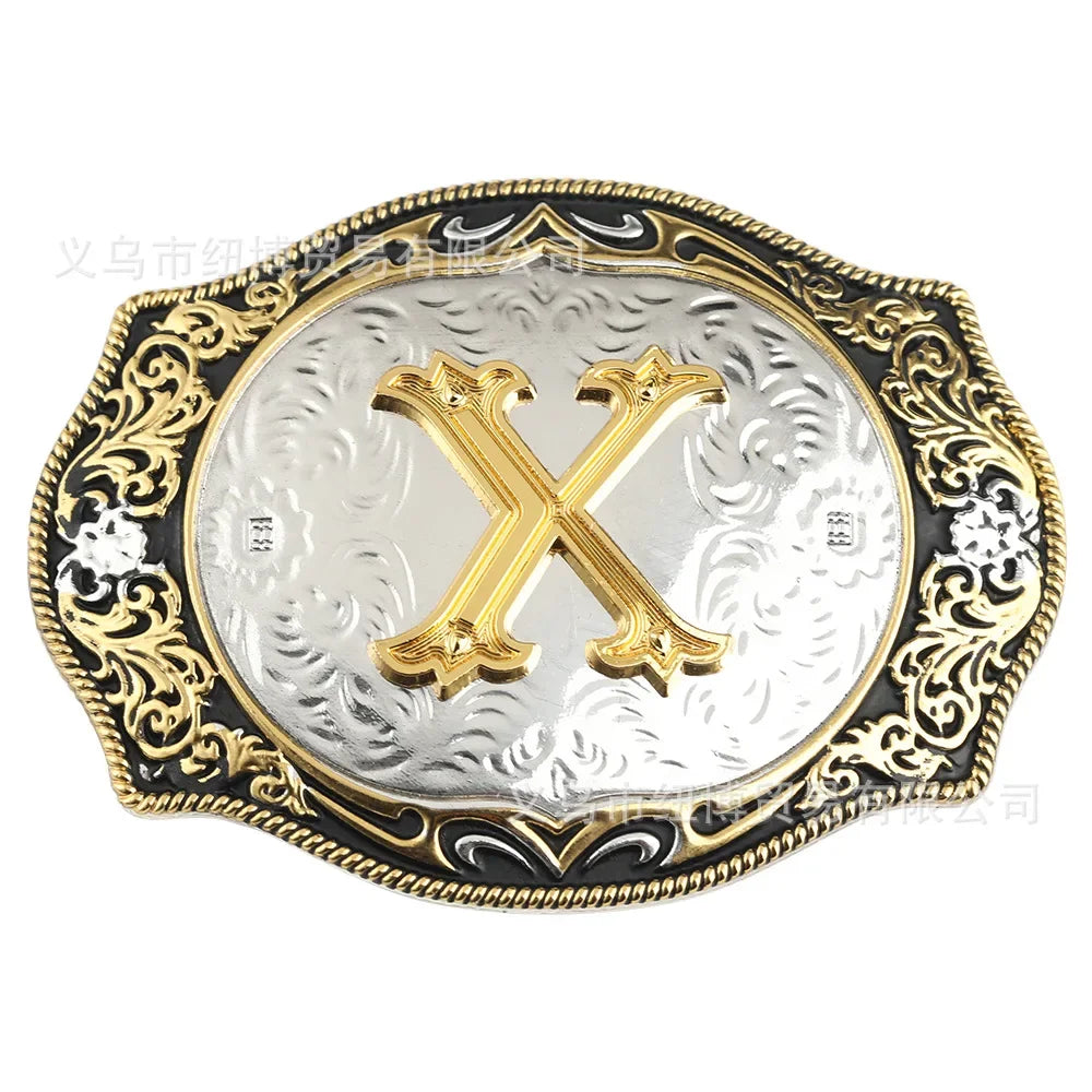 Goldfarbene Legierungs Gürtelschnalle im Western-Stil mit Buchstaben