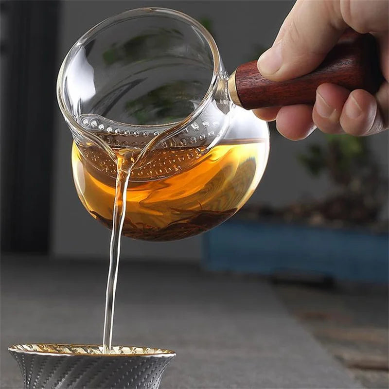 Tee Spender aus Borosilikatglas mit Holzgriff und Filter 250 ml