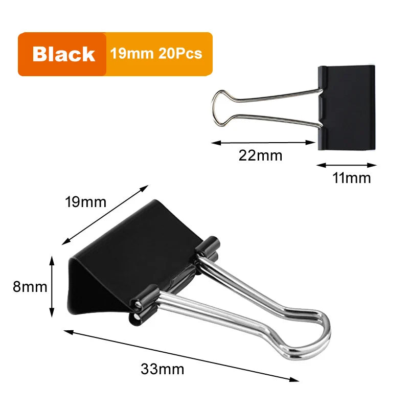 Robuste schwarze Binder-Clips in 6 Größen – langlebig - perfekt für Büro - Schule
