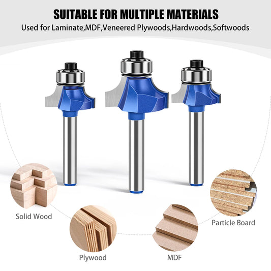Roundover Router Bit Set 1/4 Zoll Schaft Hartmetall Fräser Holz