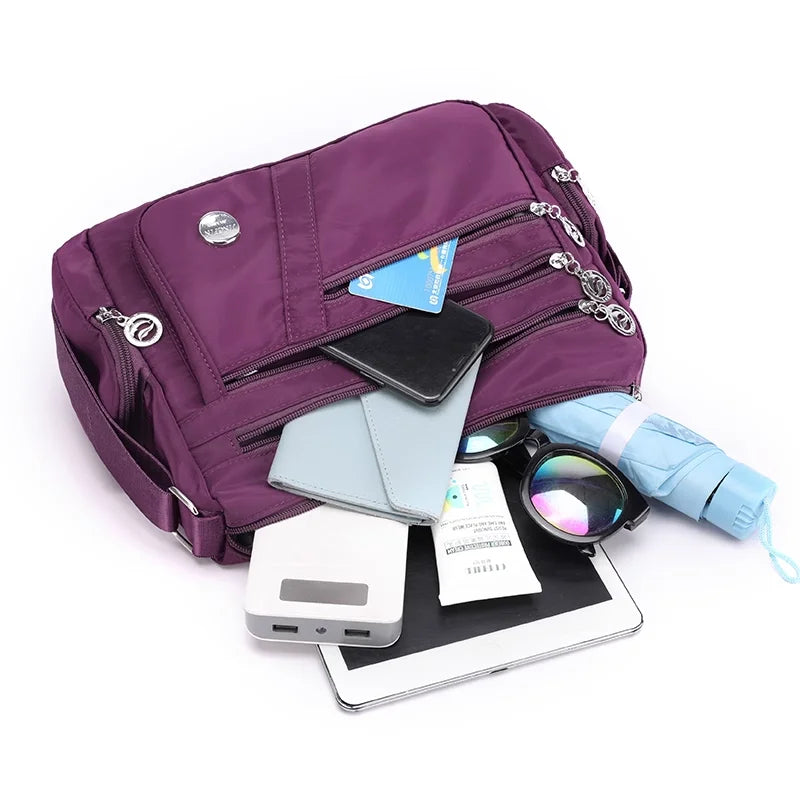 Damen Umhängetasche wasserfest Nylon Lässig mit RFID Schutz und Reißverschluss