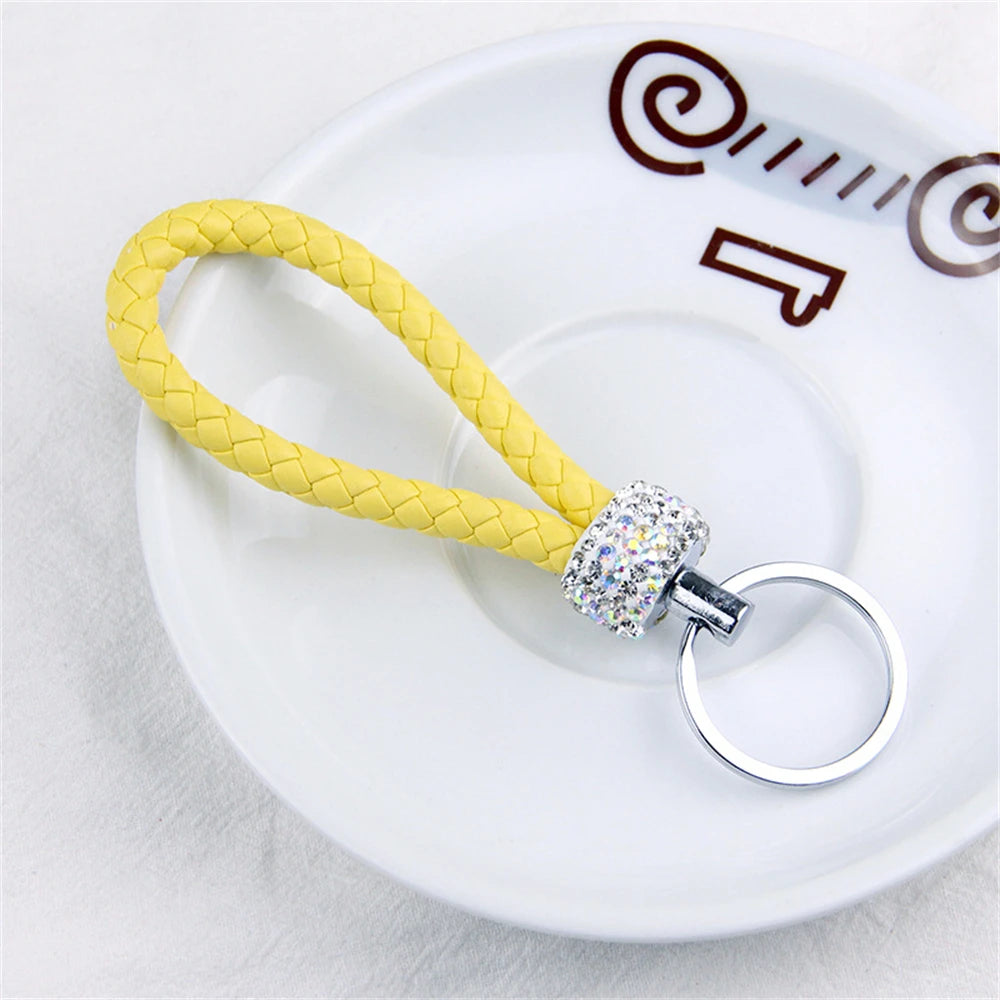 Stilvoller PU-Leder Schlüsselbund mit Glitter - Strass, geflochtenes Seil, Unisex