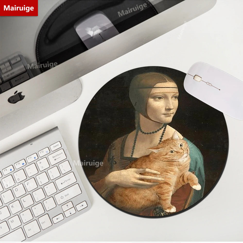 Rundes Mauspad 22cm - Niedliches Katzen Design - Van Gogh Stil für Gamer
