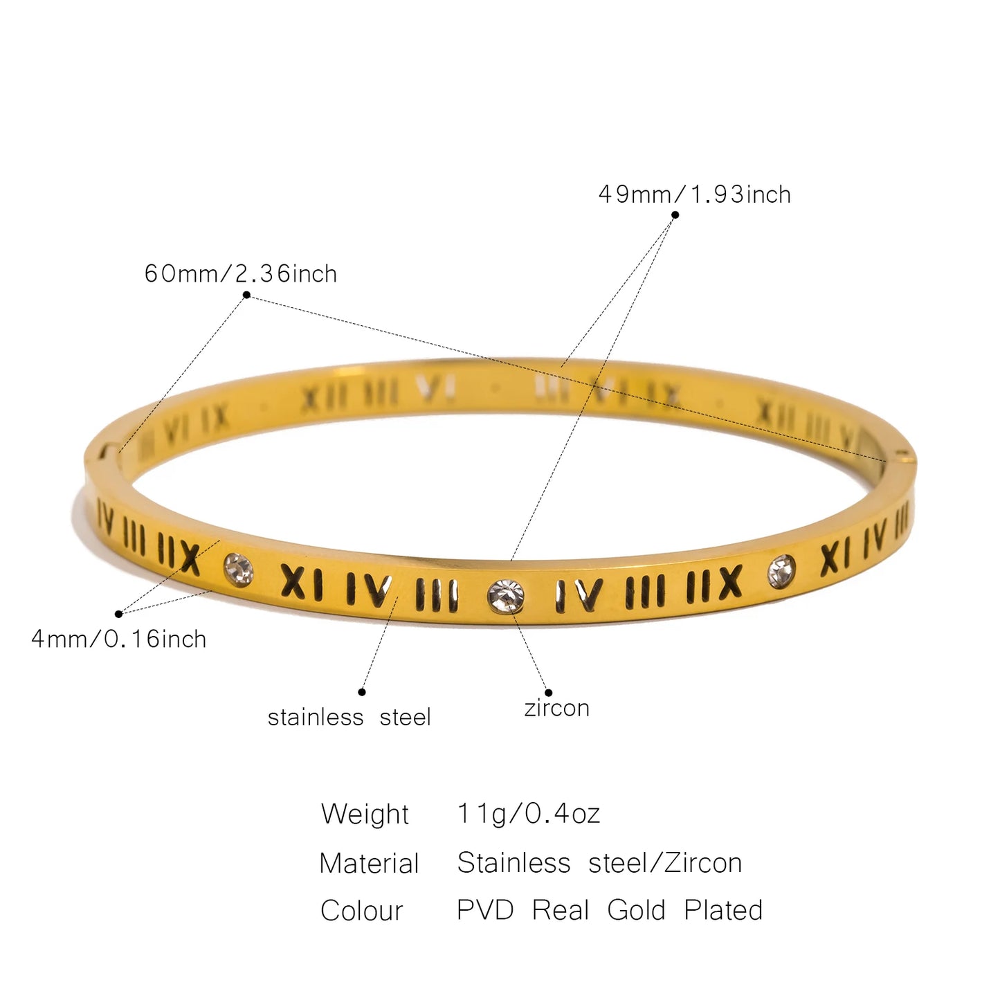 Hypoallergenes Damen Armband Edelstahl mit Zirkon Römische Ziffern