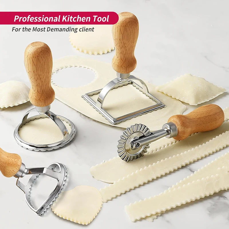 Premium Teigausstecher - Pastarad mit Holzgriff – Ravioli, Plätzchen, Gebäck