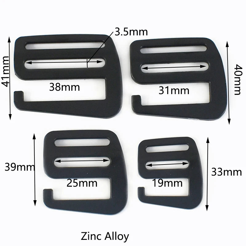 5 oder 10 schwarze Metall G-Hakenschnallen Tri-Glide Riemenversteller