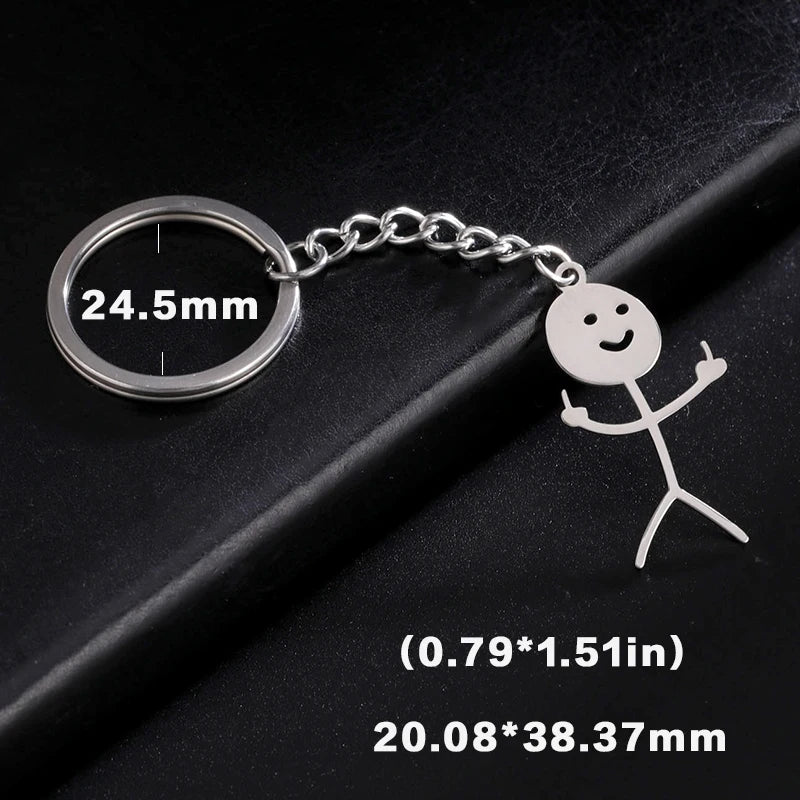 Stickman Schlüsselanhänger mit Mittelfinger Edelstahl für Auto - Tasche