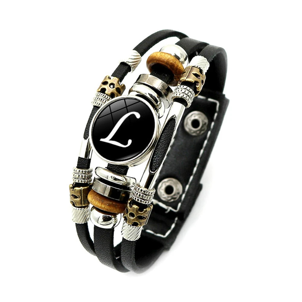 26 Buchstaben Charms A-Z für Armbänder Schwarz Geflochten Unisex