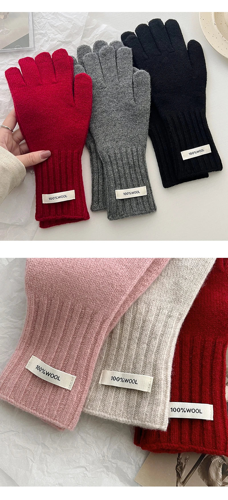 Warme Damen Handschuhe aus 100 Prozent Wolle mit Touchscreen Funktion-Yabubestshop