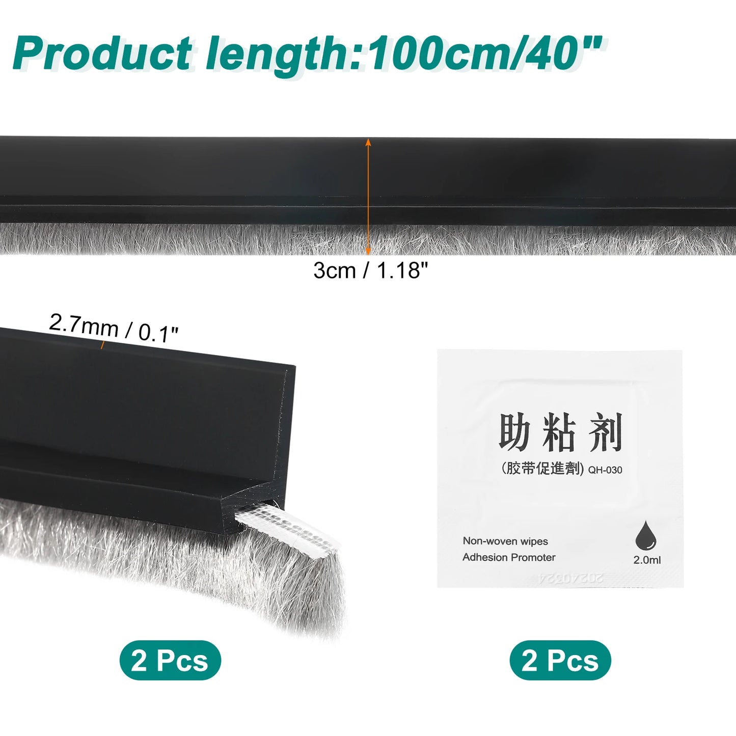 100 cm selbstklebender Türfeger Zugluftstopper mit Bürste 1-3 Stück