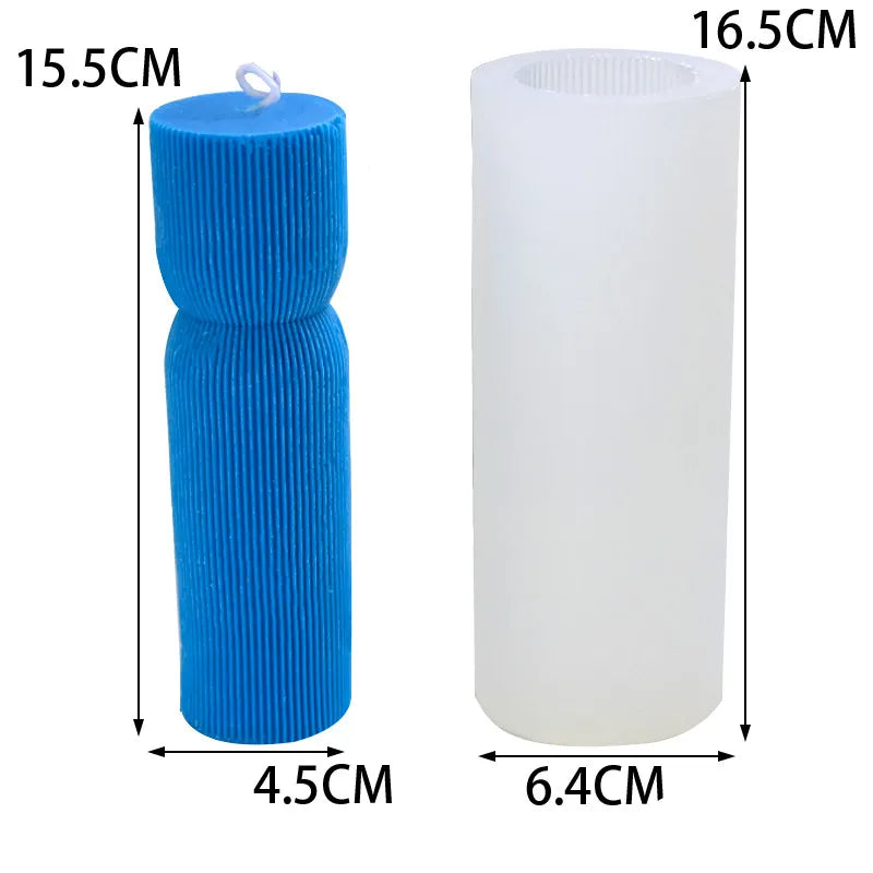 Zylindrische hohe Stumpenkerzenformen gerippt gedreht Silikonform abstrakt