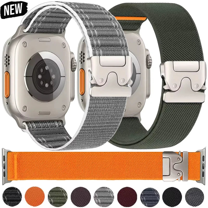 Elastisches Nylon Armband 38-49mm für Smartwatches mit Fallschirmschnalle Sport