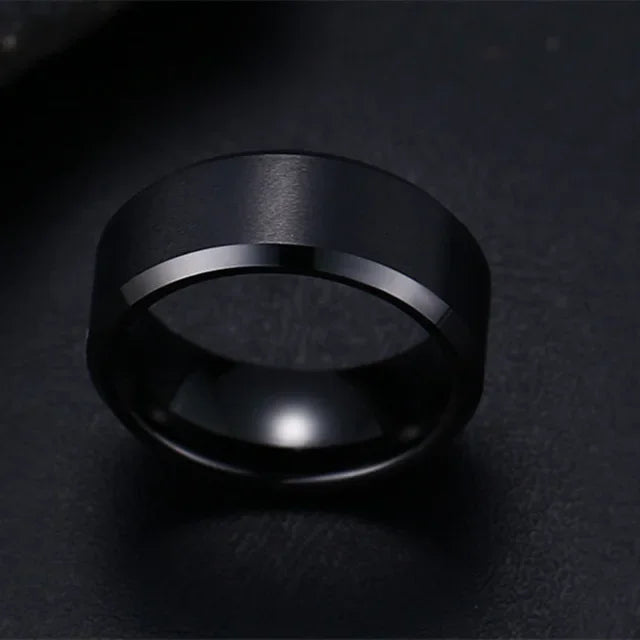 Schwarzer Edelstahl Ring 8mm Band für Hochzeit Verlobung Unisex