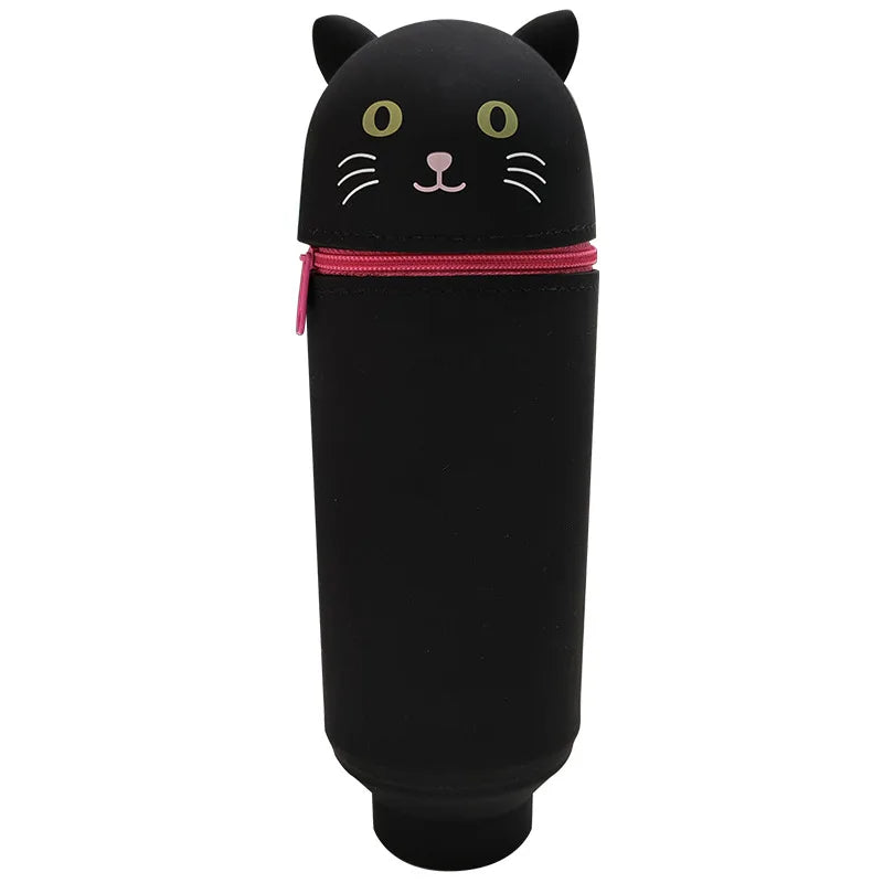 Niedliches 2-in-1 Silikon Federmäppchen mit Reißverschluss und Stifthalter