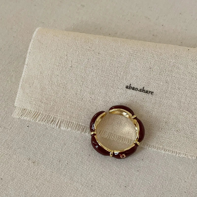 Vintage Roter Ring im Bambus Knoten Design Offener Fingerring