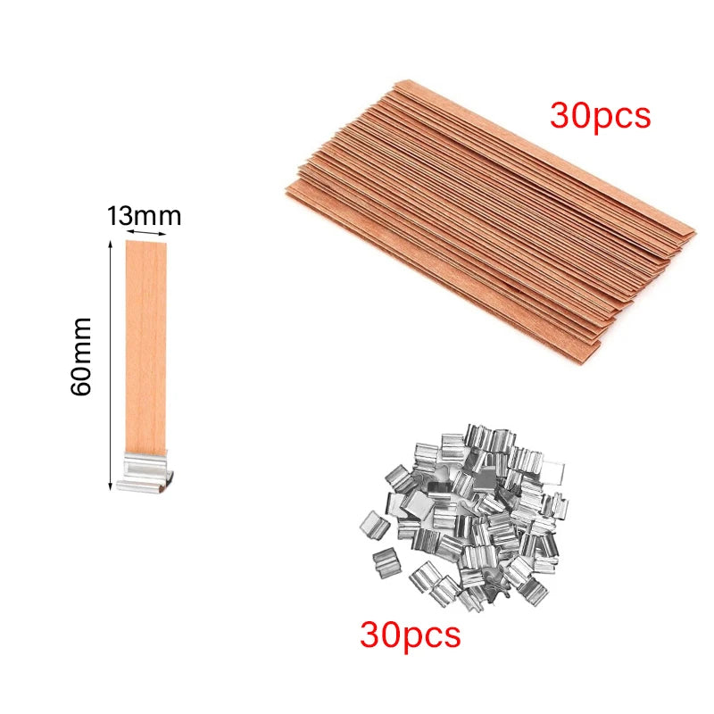 Kerzendocht Holz mit Clip Basis 30 oder 50 Stück Rauchfrei für DIY Kerzen