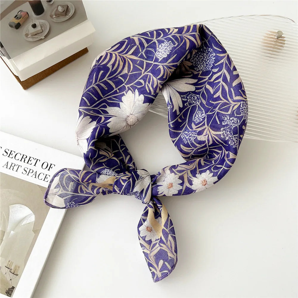 Baumwolle Leinen Quadrat Schal 55 cm Blumenmuster für Damen Frühling Sommer