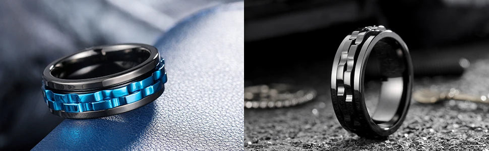 Drehbarer Edelstahl Ring mit Ketten Design für Herren