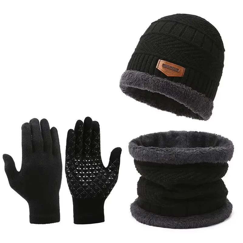 Winddichter 3 teiliges Winter Set Mütze Schal Handschuhe Herren