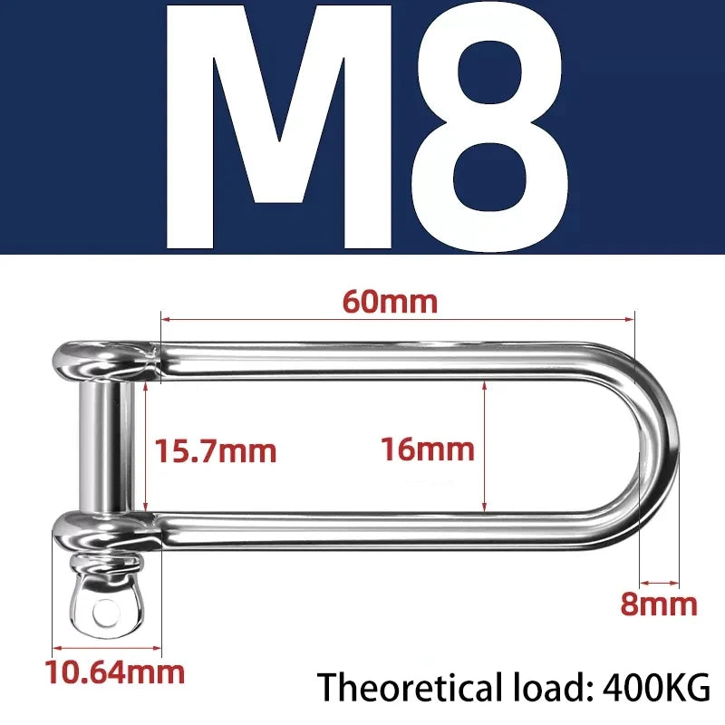 Lange D-Bügel-Lastklemme Edelstahl 304 M4–M16 für Ketten und Drahtseil