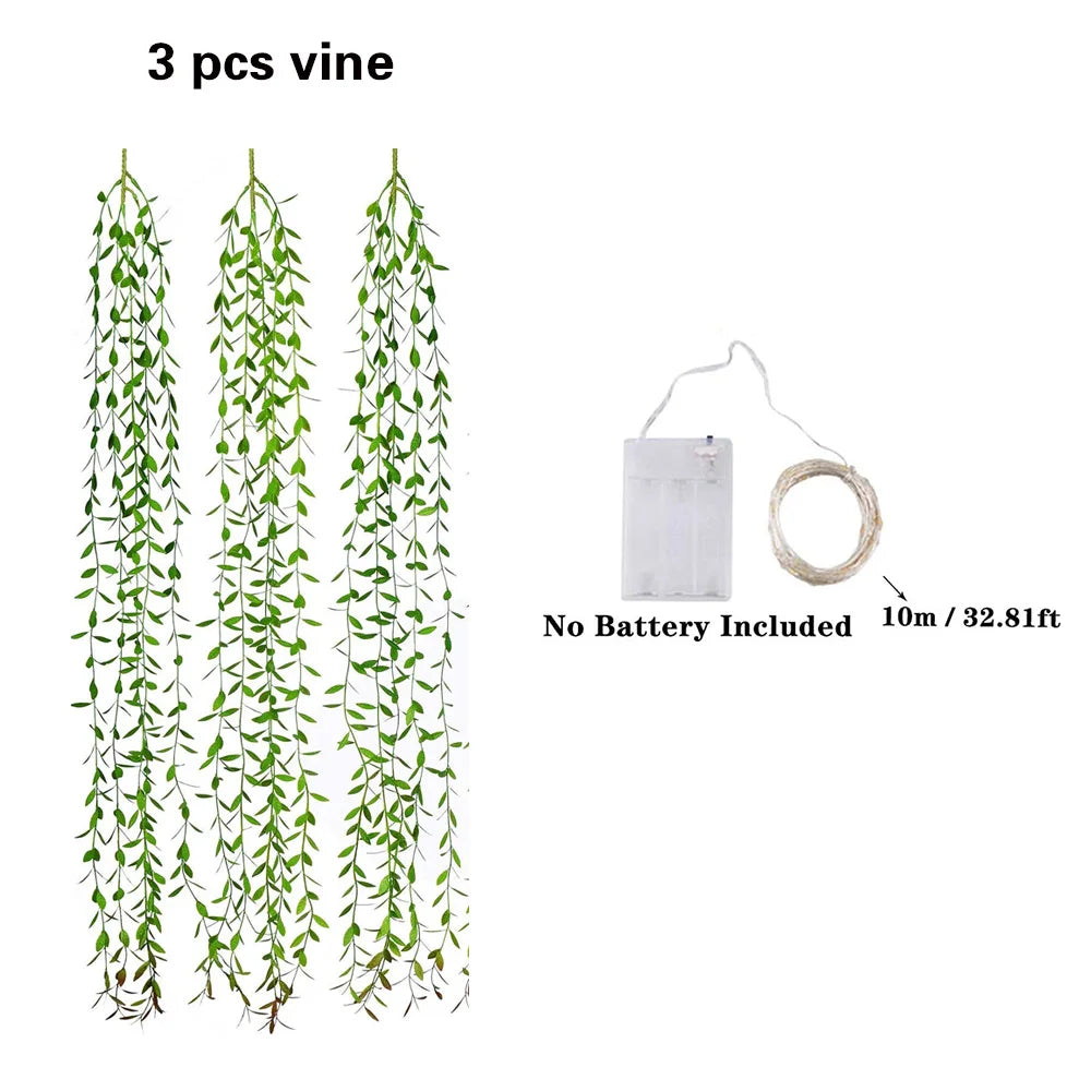 Grüne Künstliche Efeu Weiden Girlande Lichterkette Deko Innen - Außen
