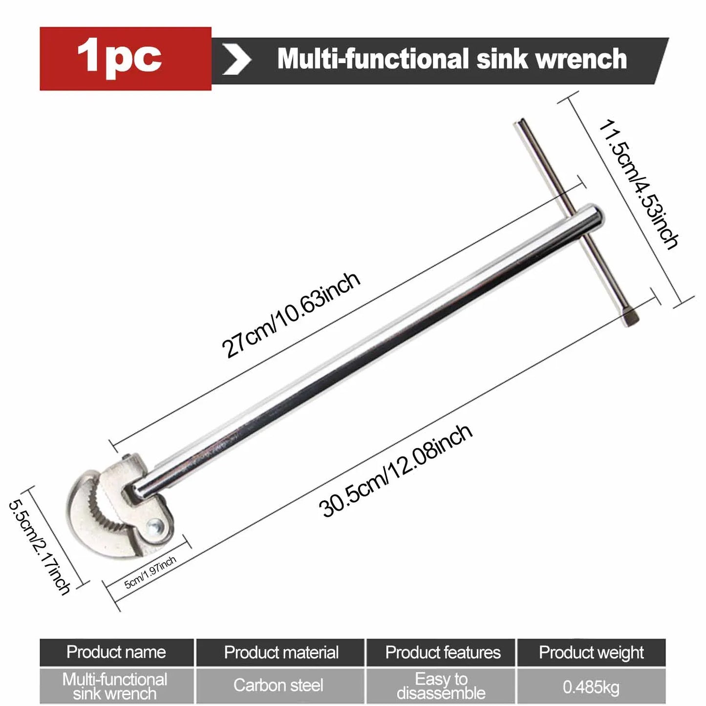 12 Zoll Waschtischschlüssel Sanitär Schlssel für Rücken und Netzmuttern