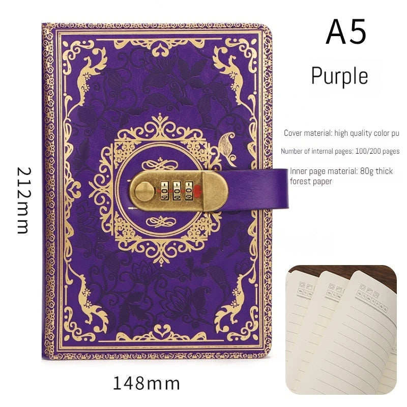 A5 Retro Tagebuch mit Digital Schloss PU Leder – Persönliches Notizbuch