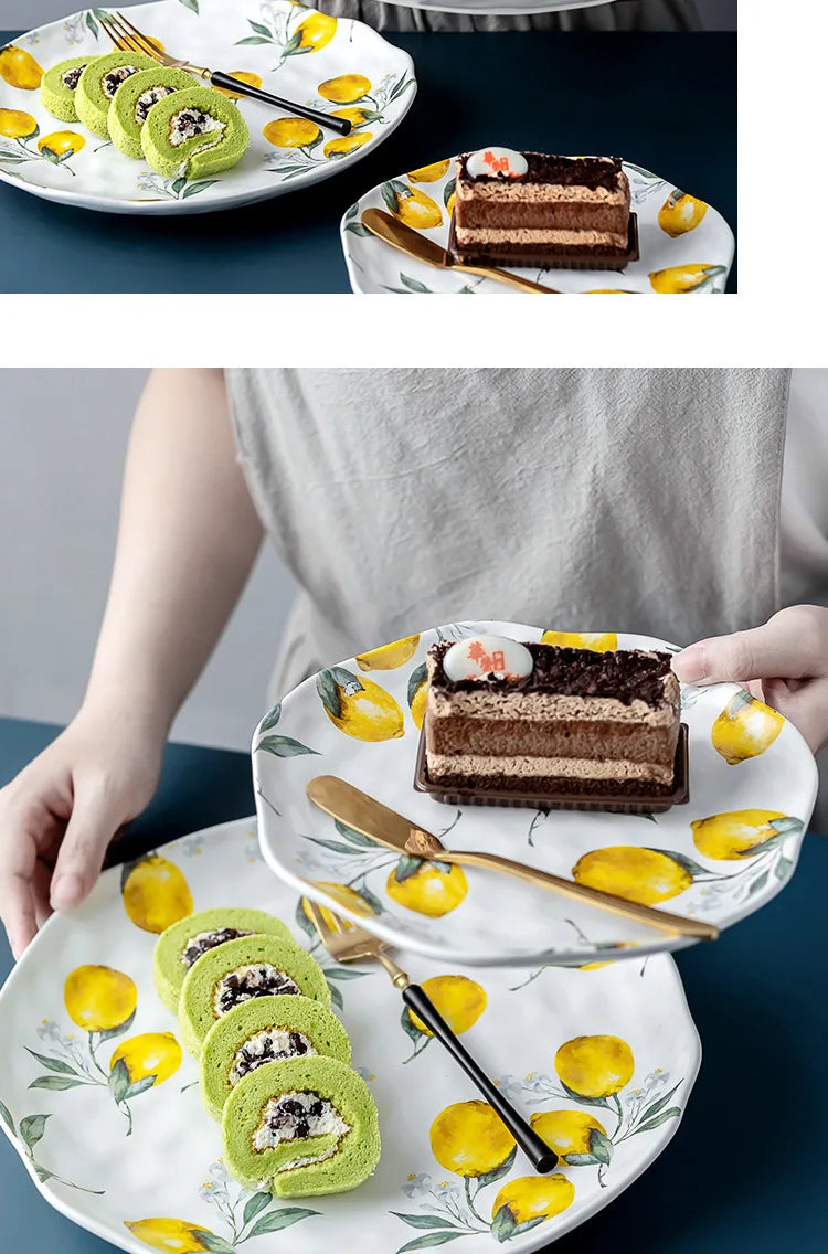 Kreatives Zitronen Keramik Dessertteller Set rund