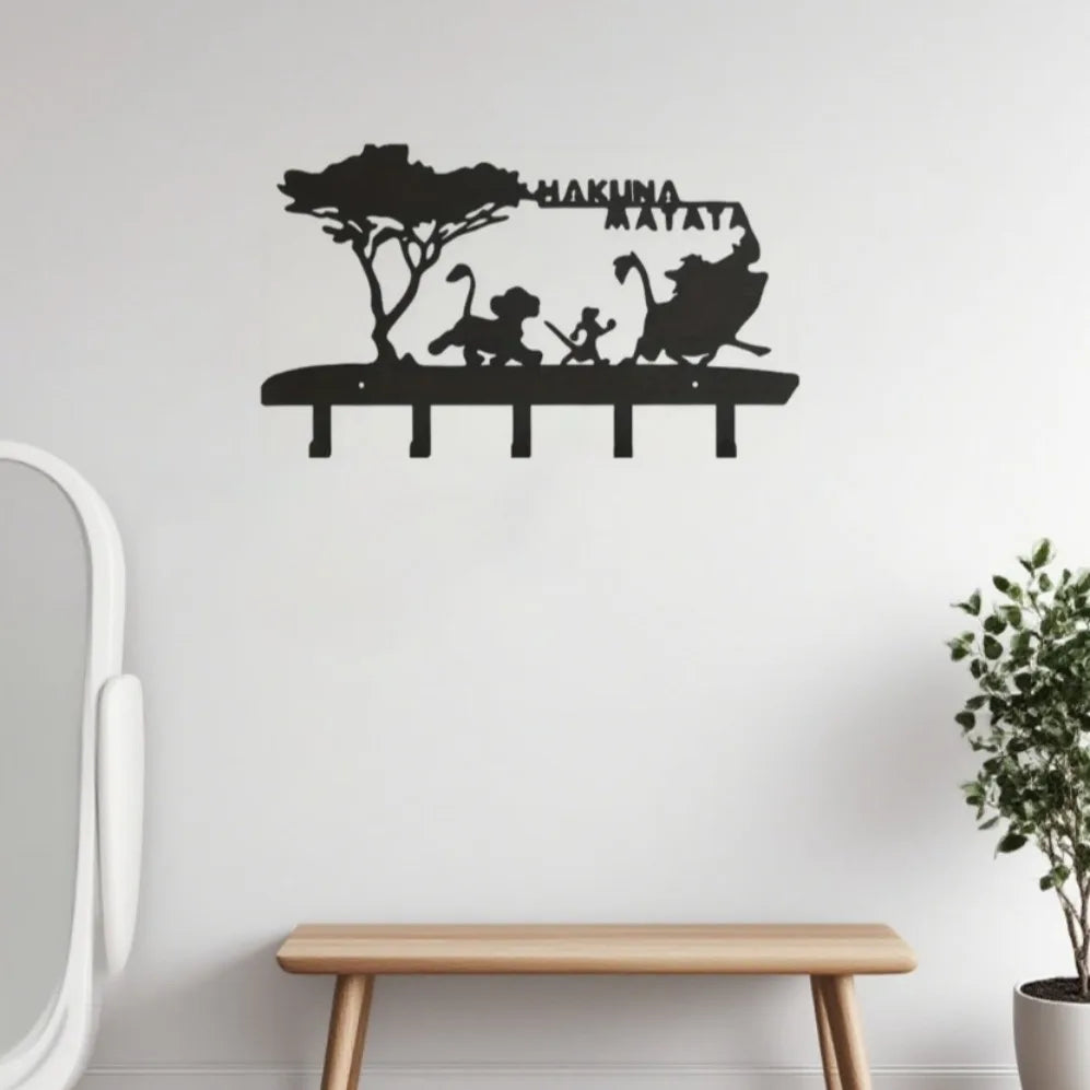 Wand Schlüsselhaken Schwarz Metall mit Cartoon Tiermuster Dekor