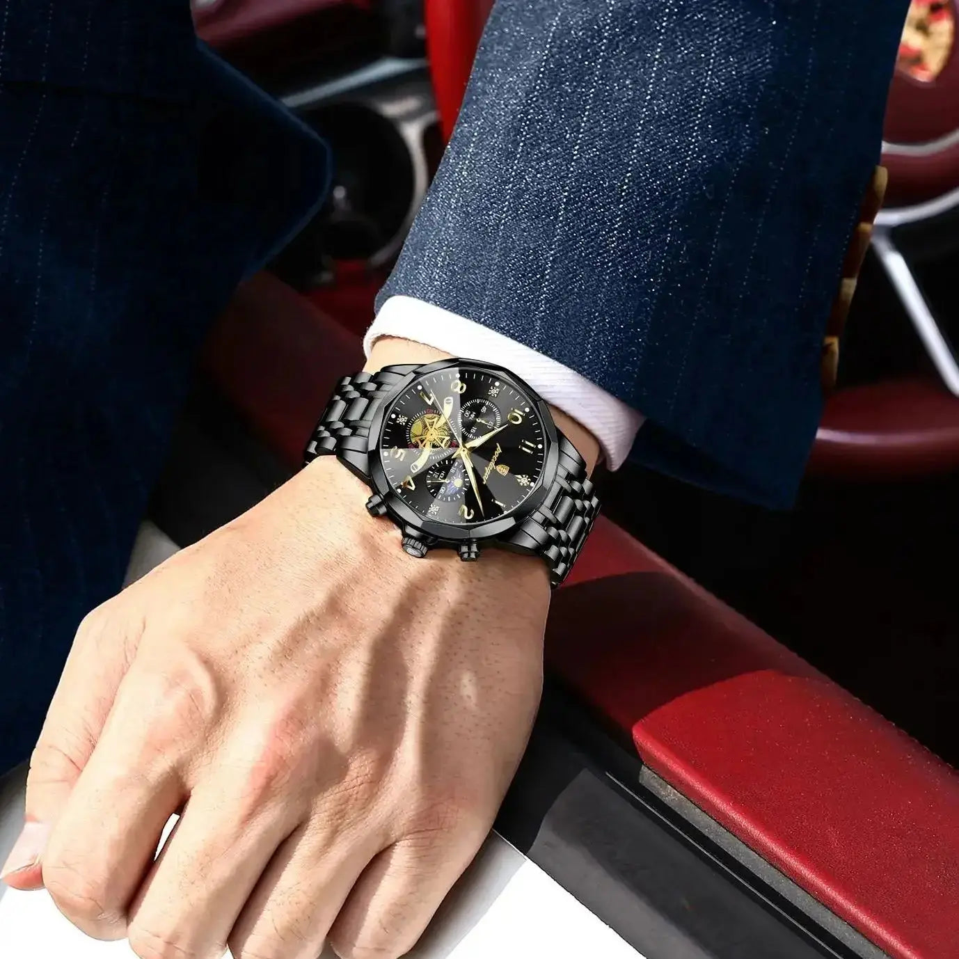 Wasserdichte Edelstahl Herrenuhr mit Chronograph und Leuchtfunktion-Yabubestshop