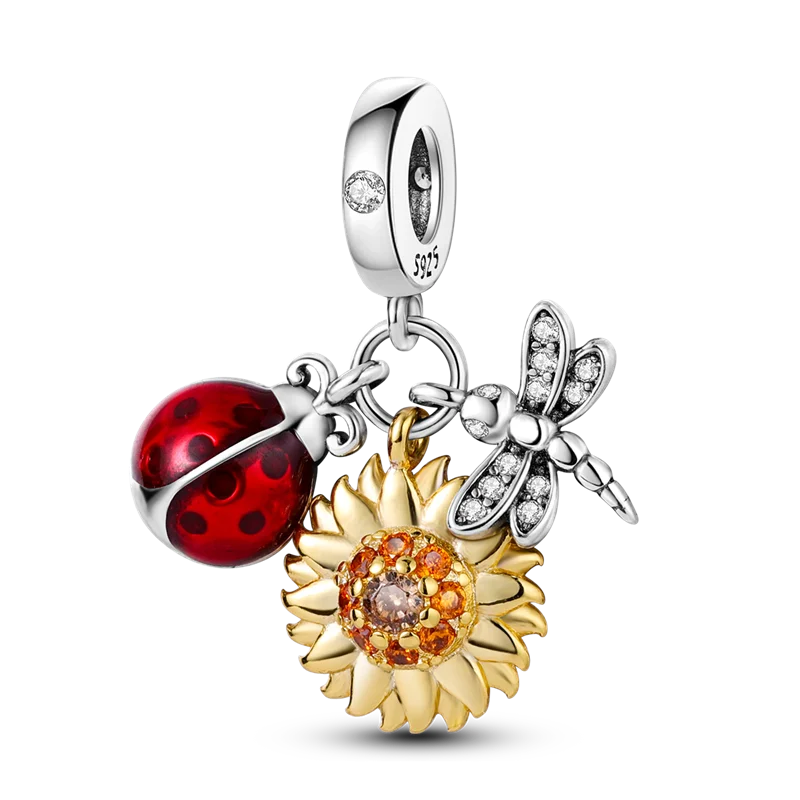 925 Sterling Silber Charm mit rosa Schmetterling - leuchtenden Glühwürmchen