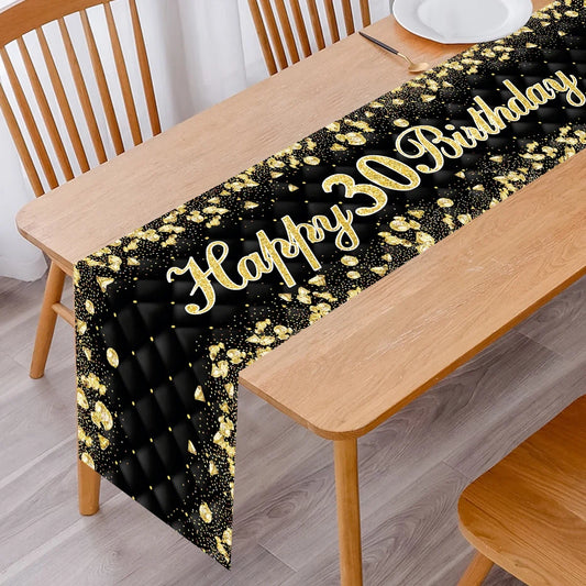 Schwarz Gold Tischläufer 180x35cm für 21. 30. 50. Geburtstag Hochzeit Party Deko