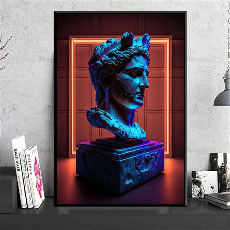 Bunte abstrakte Leinwanddrucke mit antiker griechischer David-Skulptur