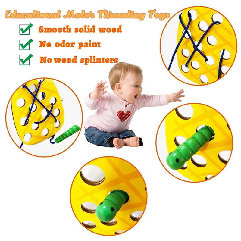 Holz Schnürspielzeug für Kinder - Feinmotorik Lernspiel Set