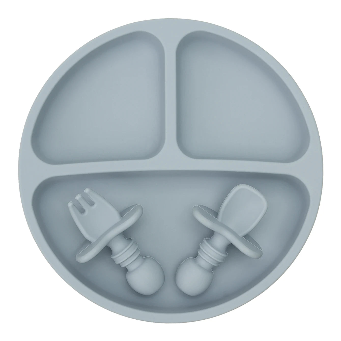 3-teiliges BPA-freies Silikon Baby Geschirrset mit Saugteller und Besteck