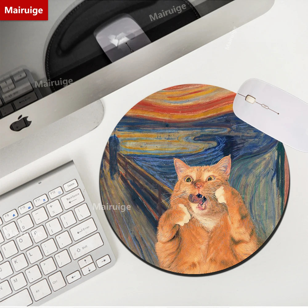 Rundes Mauspad 22cm - Niedliches Katzen Design - Van Gogh Stil für Gamer