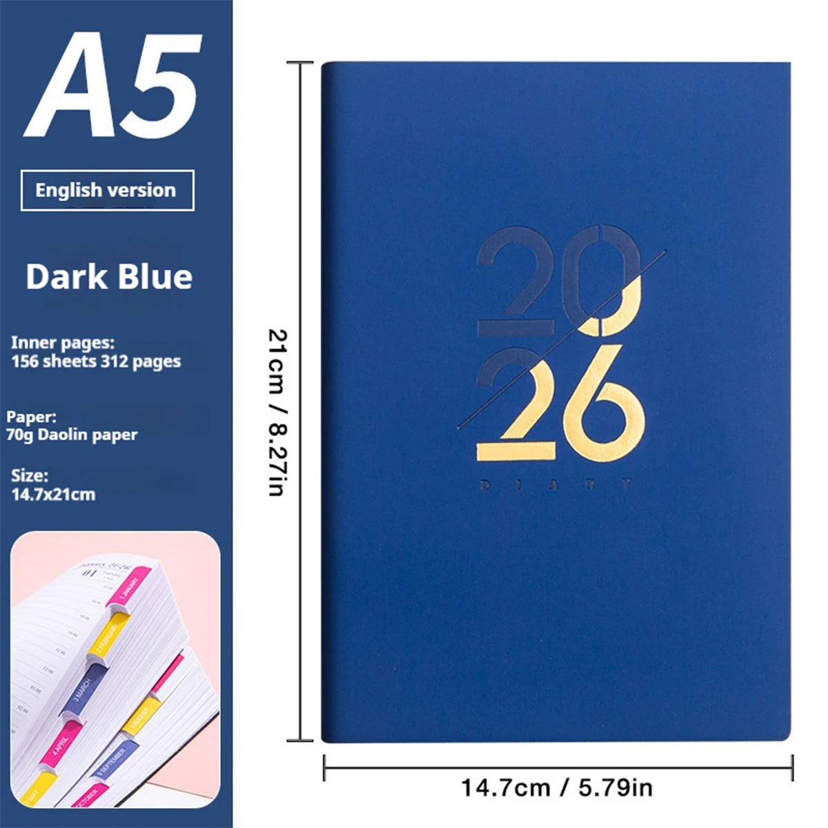 2026 Planer A5 PU-Ledereinband Spanisch Englisch wöchentlicher Monatsplaner