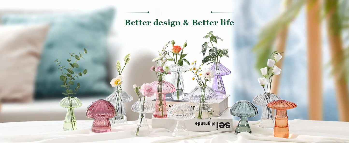 Dekorative Pilzglasvasen für Pflanzen und Blumen, Büro und Heim