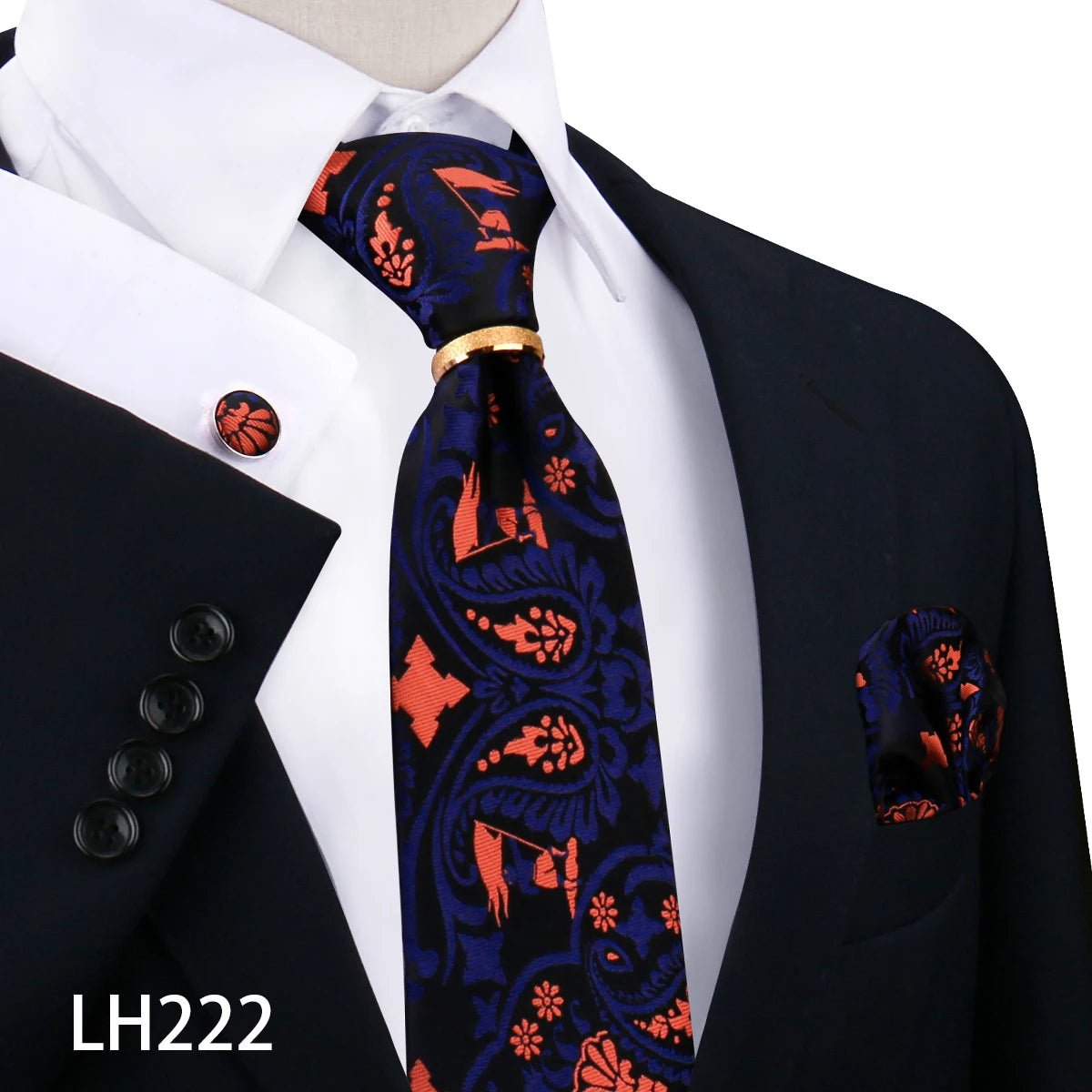 Herren Krawattenset Gold Ring, Manschettenknöpfe, Einstecktuch Festlich