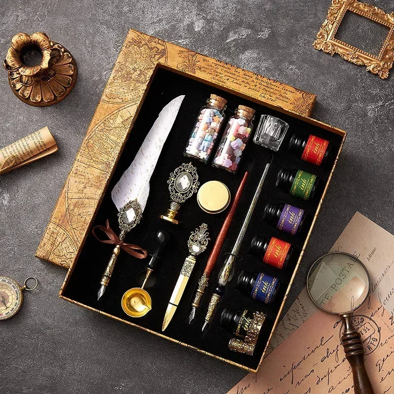 Klassisches Feder Füllfederhalter Set mit Tinte in Geschenkbox