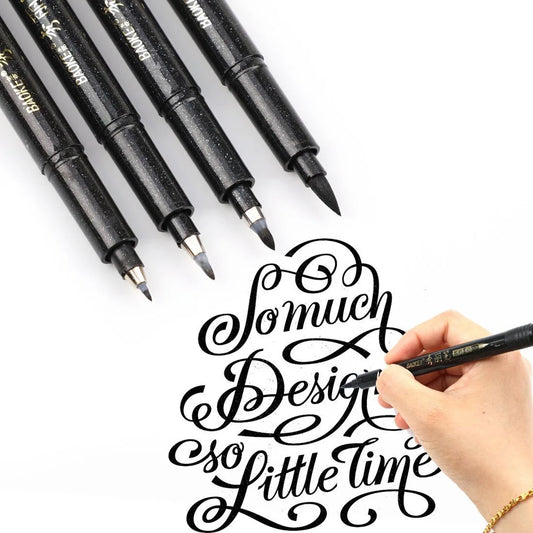 4er Set Kalligraphie-Pinselstifte mit schwarzer Tinte für feine Handschrift