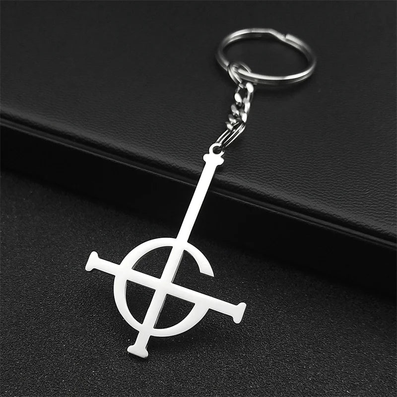 Edelstahl Schlüsselanhänger Punk Kreuz Design Rock Band Stil Unisex