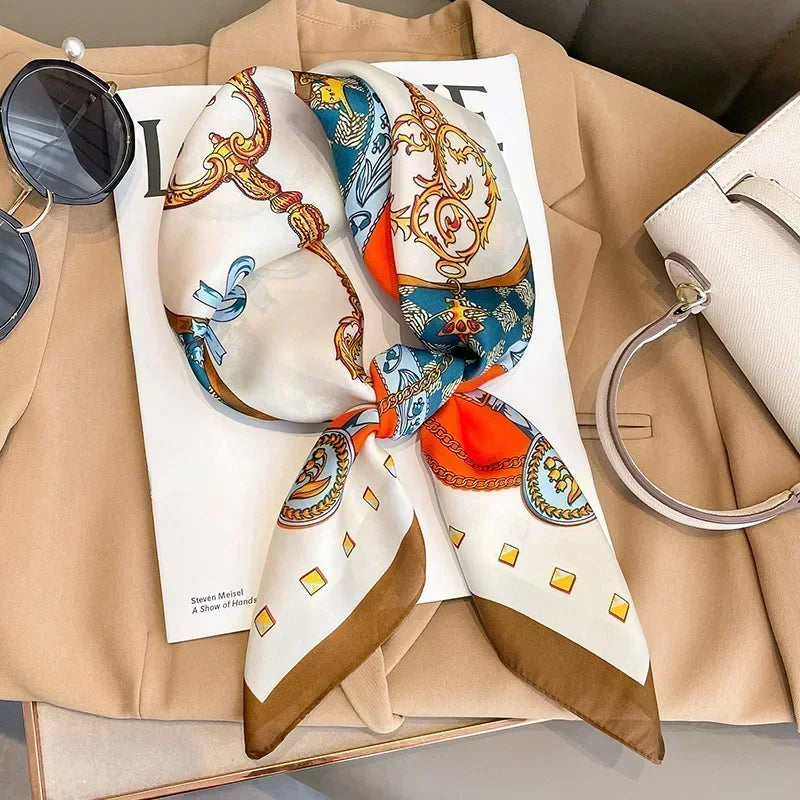 Luxus Seide Quadrat Schal Frauen Weich Satin Haarband Halstuch Büro Hijab
